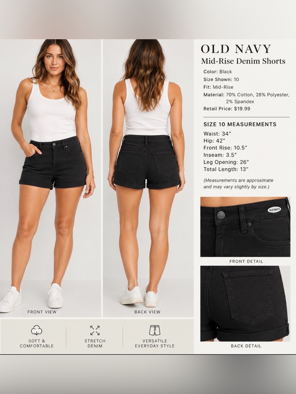Old Navy Women’s Black Mid - Rise Denim Shorts, Size 10